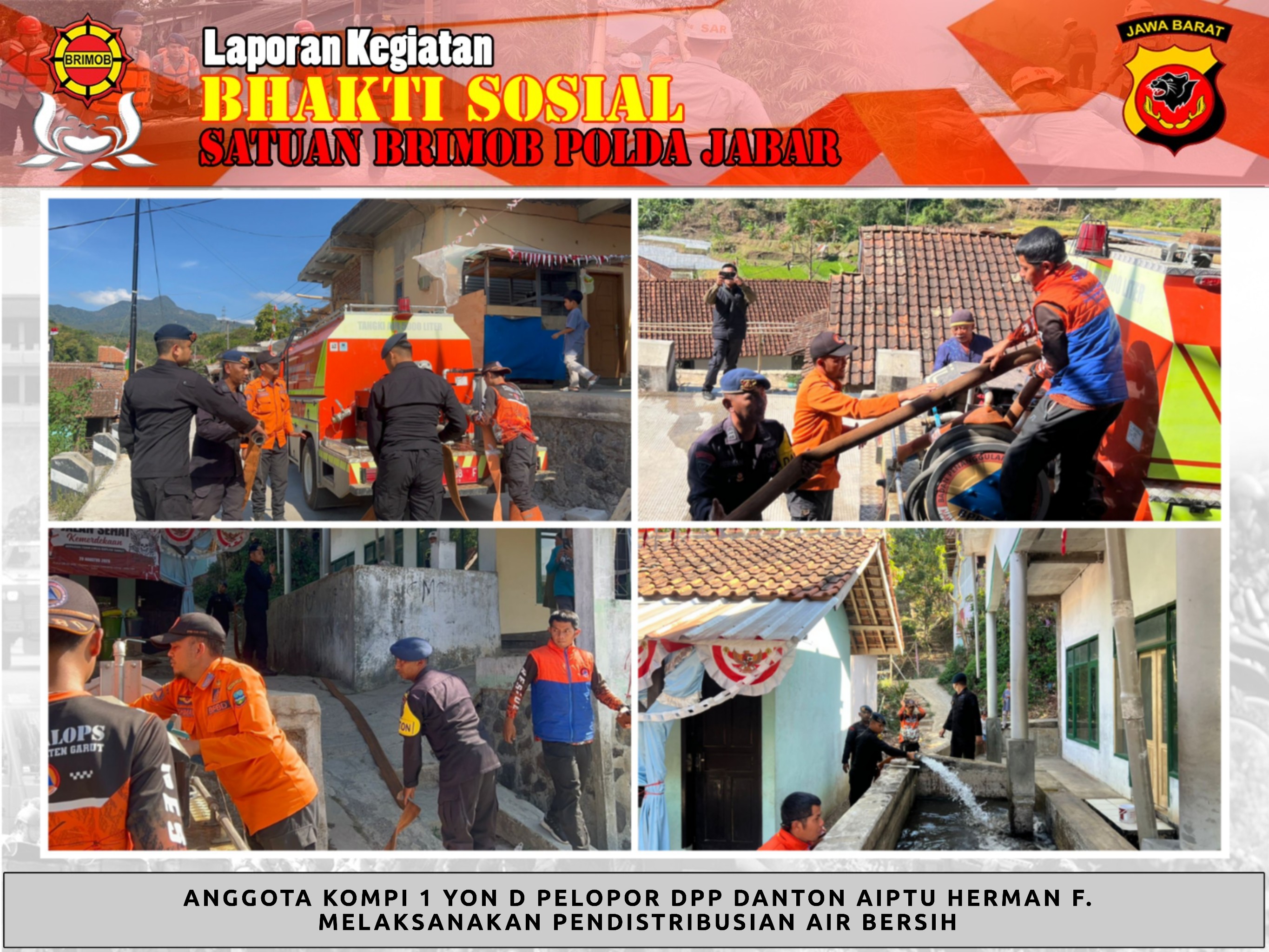 Brimob Kompi 1 Batalyon D Pelopor Polda Jabar Bersama BPBD Garut Distribusikan Air Bersih Kepada Masyarakat 